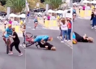 حادثه وحشتناک در مسابقه دوچرخه سواری چند متر مانده به خط پایان